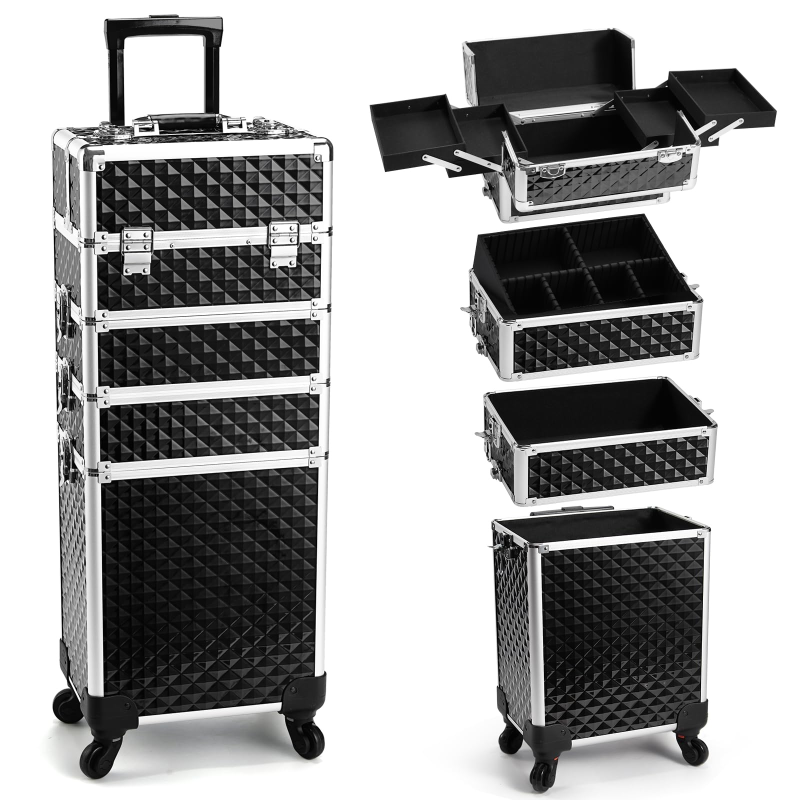 Yueieoun 4-en-1 carrito de maquillaje, vista frontal para organización móvil.
