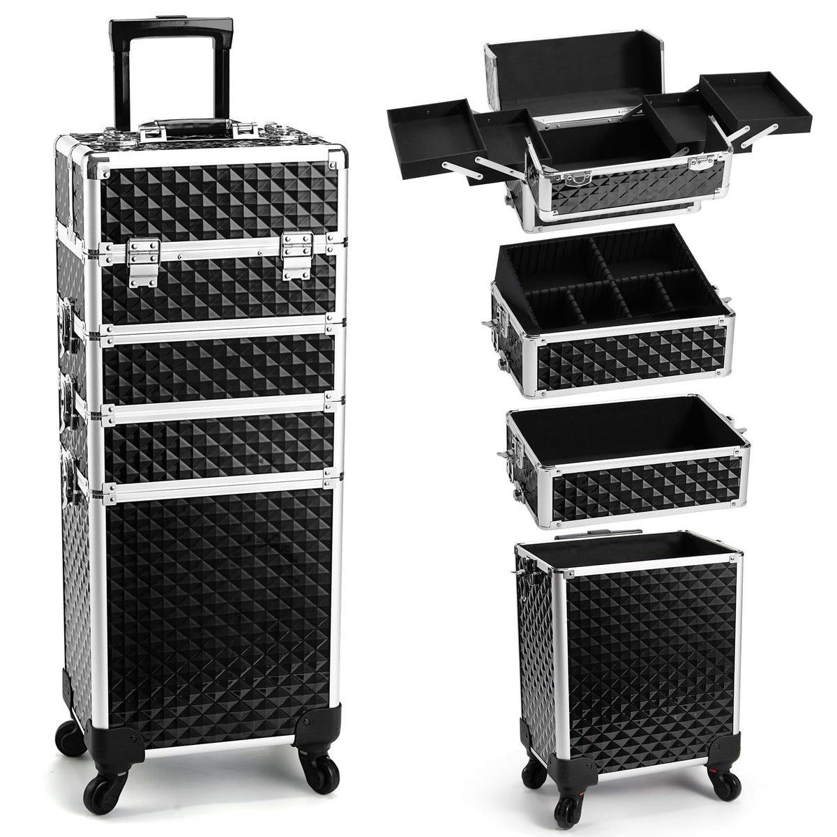Yueieoun 4-en-1 carrito de maquillaje, vista frontal para organización móvil.