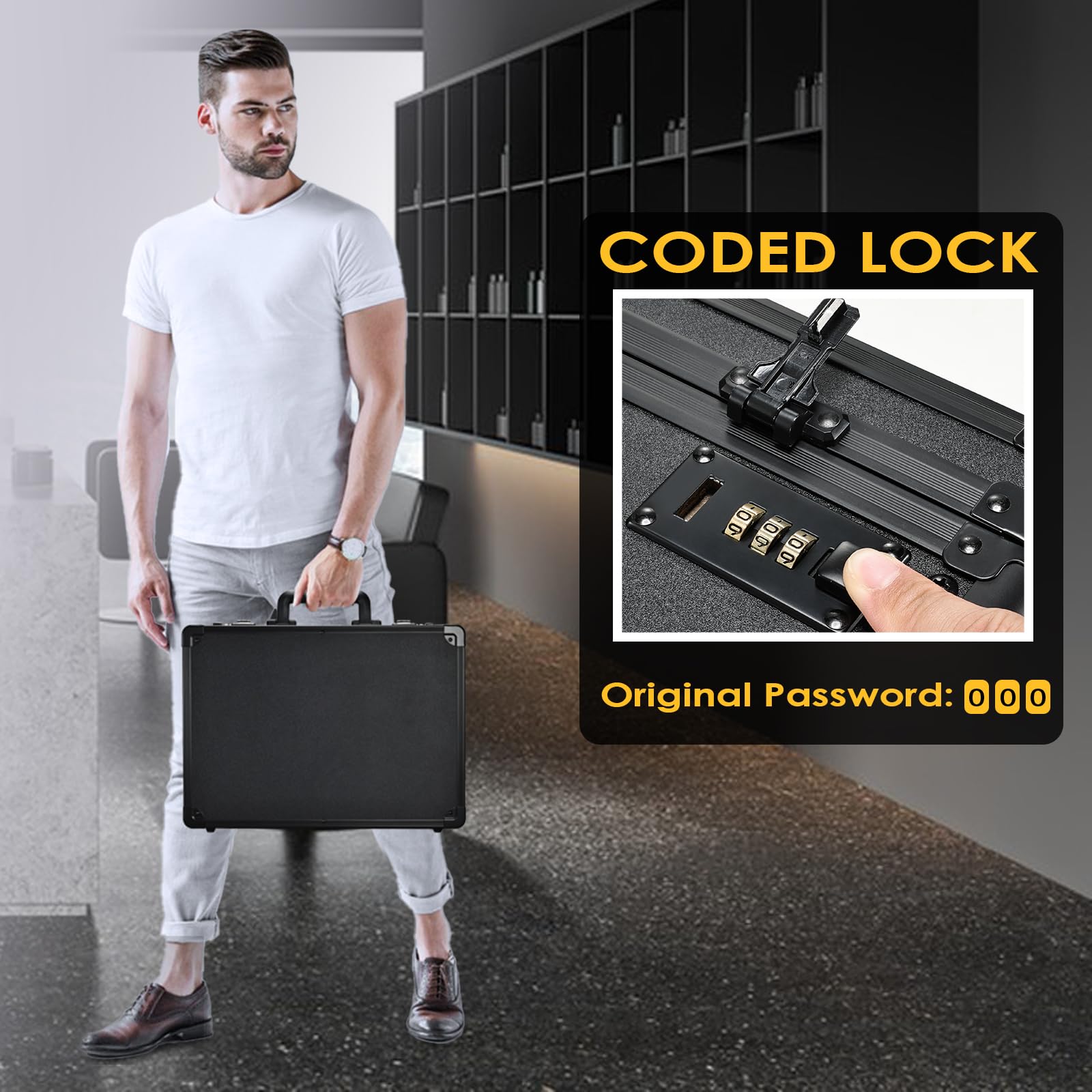 Estuche Yueieoun con cierres y candados para mayor seguridad.