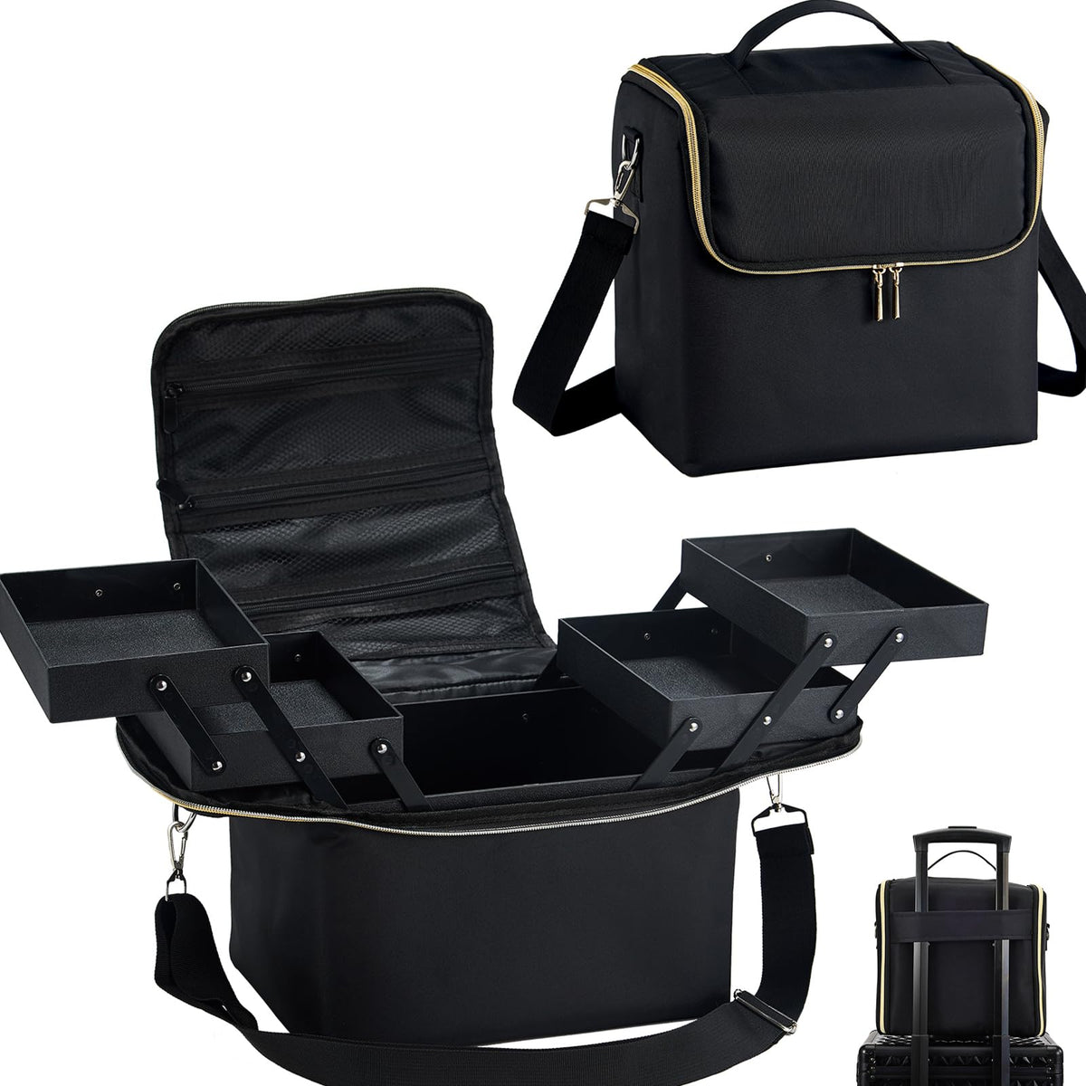 Yueieoun grande trousse maquillage de voyage, 4 niveaux, organisation optimale