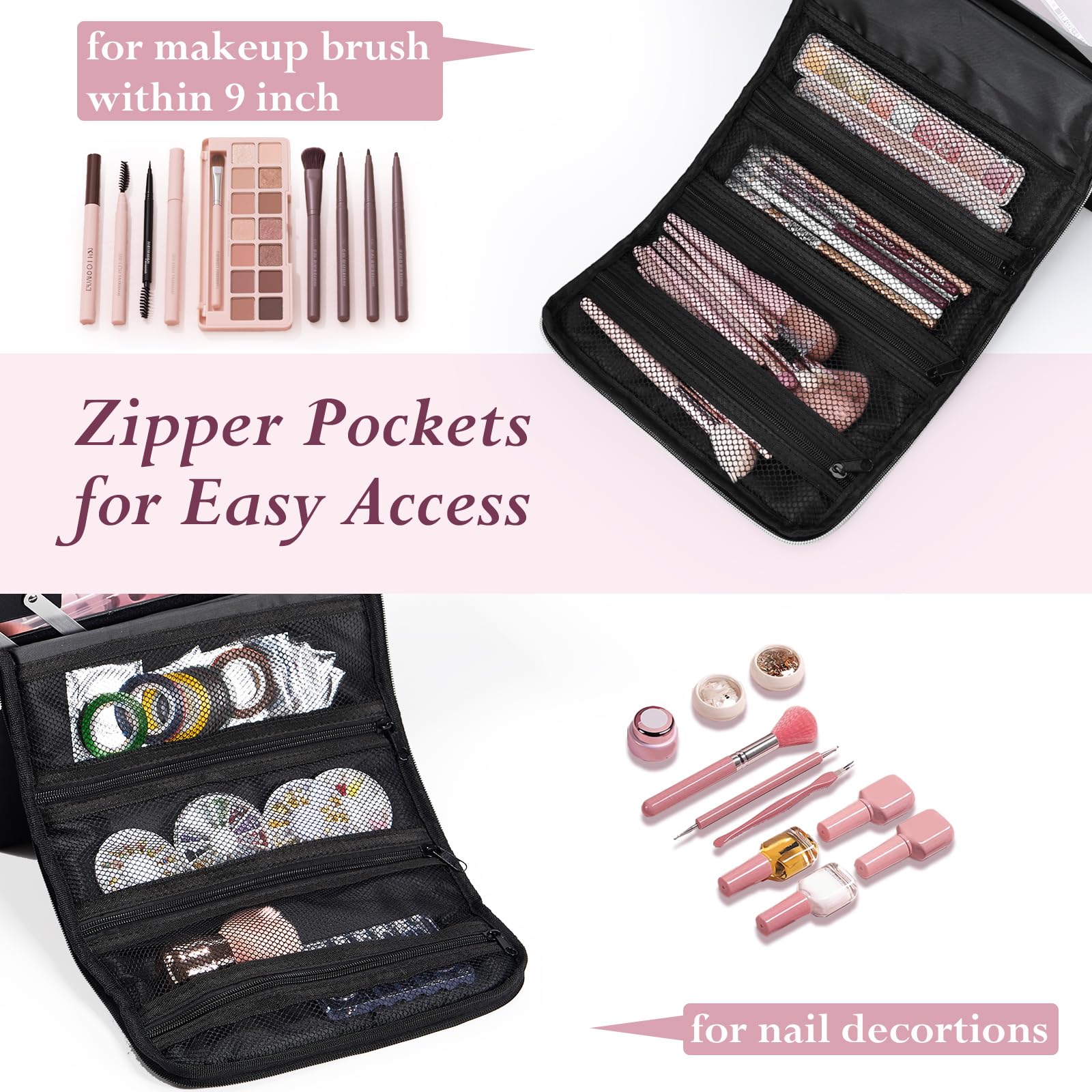 Yueieoun trousse maquillage avec sangle détachable et passe-bagage