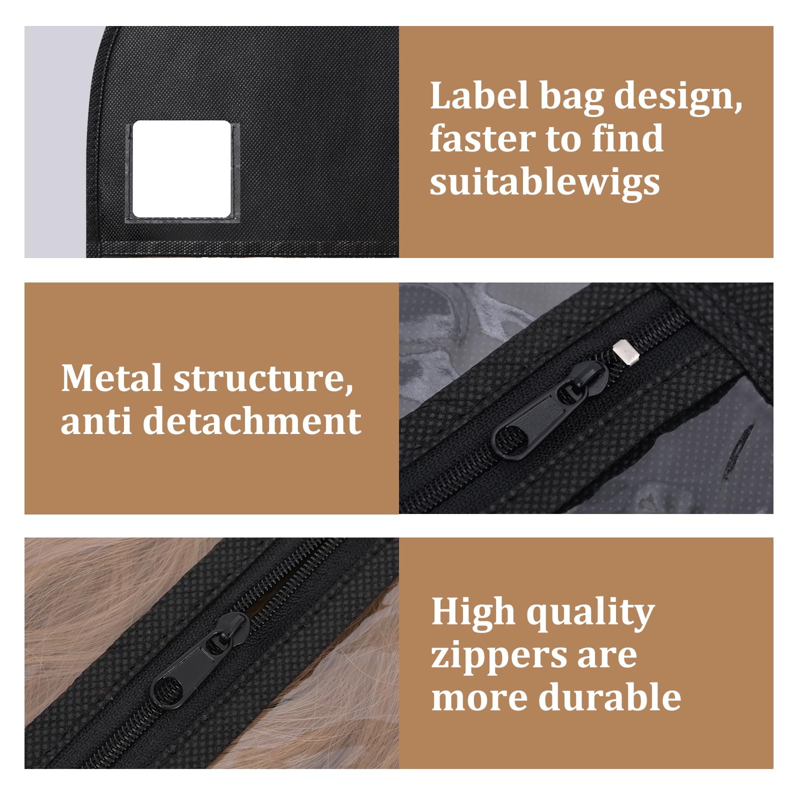 Cremallera durable para uso prolongado en bolsas para pelucas YUJIASH.