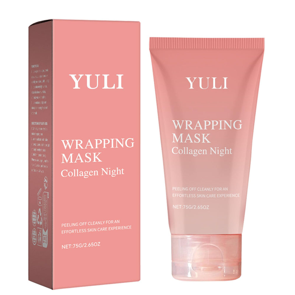 Mascarilla de colágeno YULI en su envase, para cuidado nocturno de la piel.