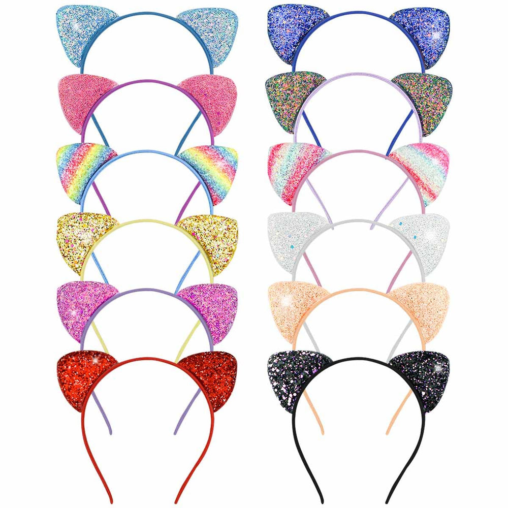 Diadema Yuntop con orejas de gato purpurina multicolor, ideal para uso diario.