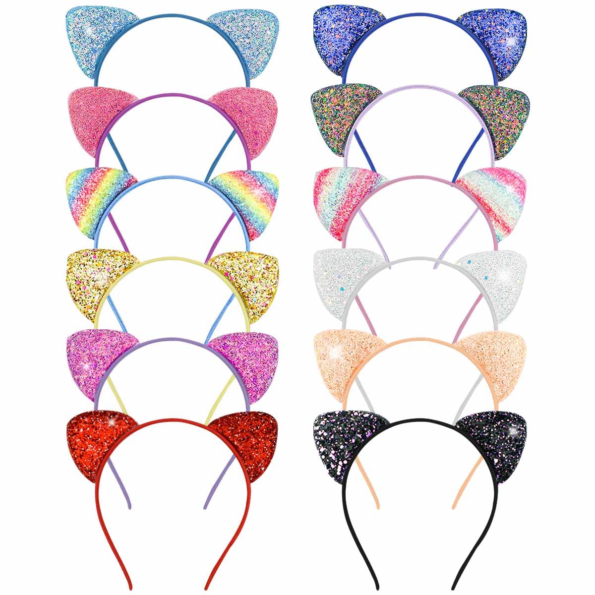 Diadema Yuntop con orejas de gato purpurina multicolor, ideal para uso diario.
