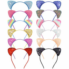 Diadema Yuntop con orejas de gato purpurina multicolor, ideal para uso diario.