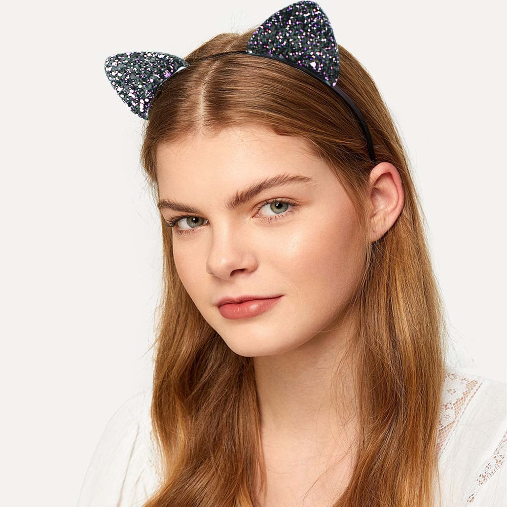 Diadema Yuntop con orejas de gato purpurina, colores brillantes para cualquier look.