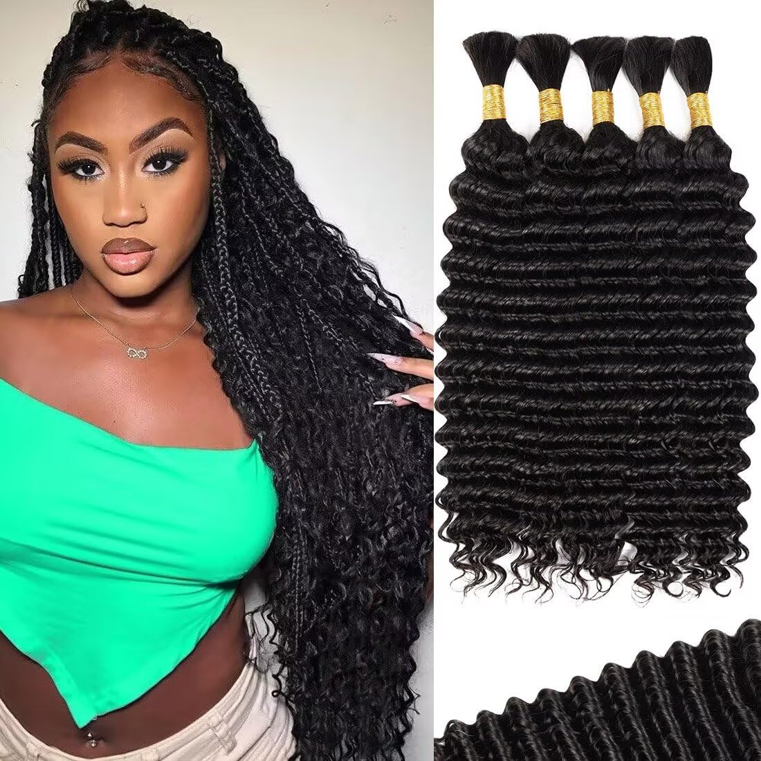 YUTU cabello humano 160 g en cinco mechones para trenzas boho, look natural.