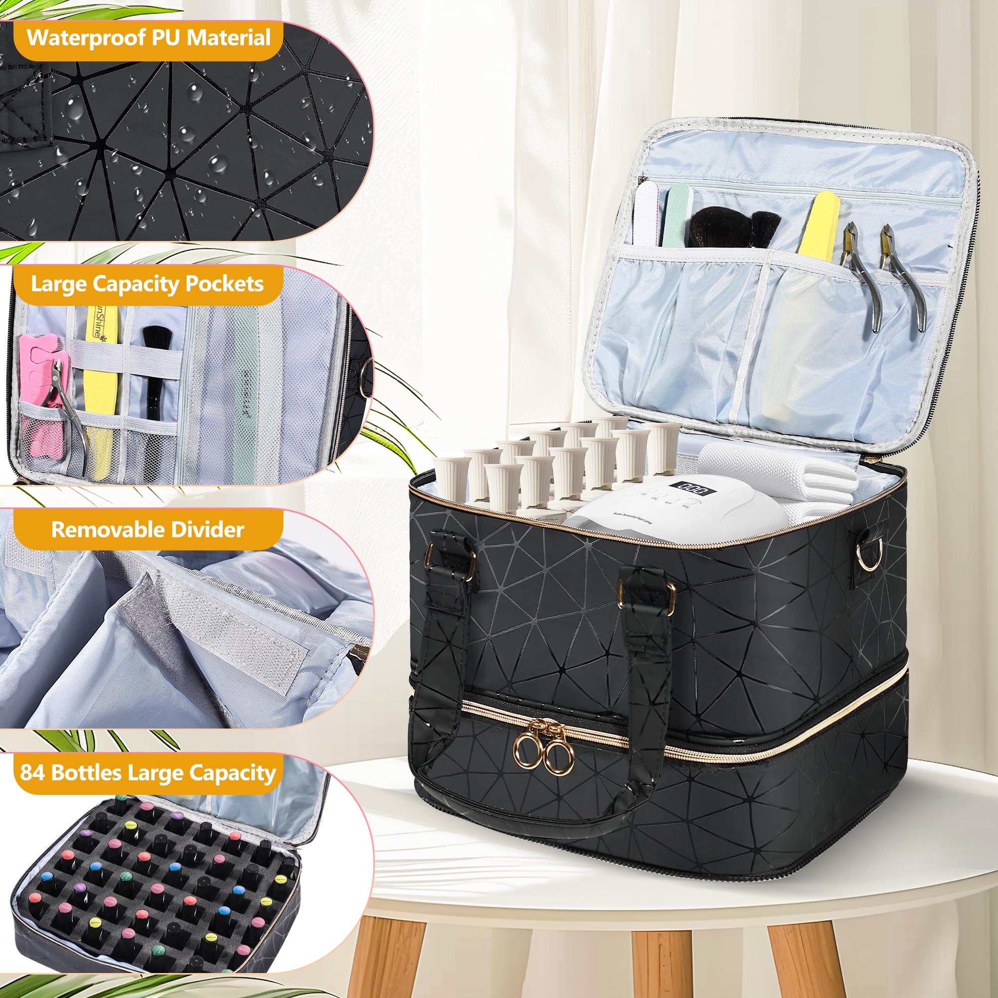 YUYAFN organizador 84 esmaltes y lámpara, almacenamiento compacto.