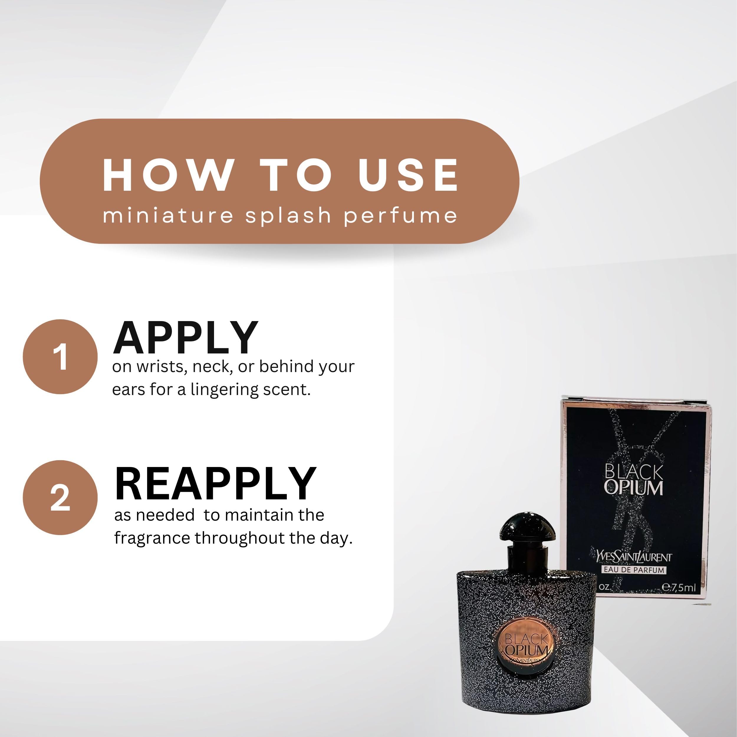 YSL Black Opium aplicación spray, muestra el pulverizador y frescura instantánea.