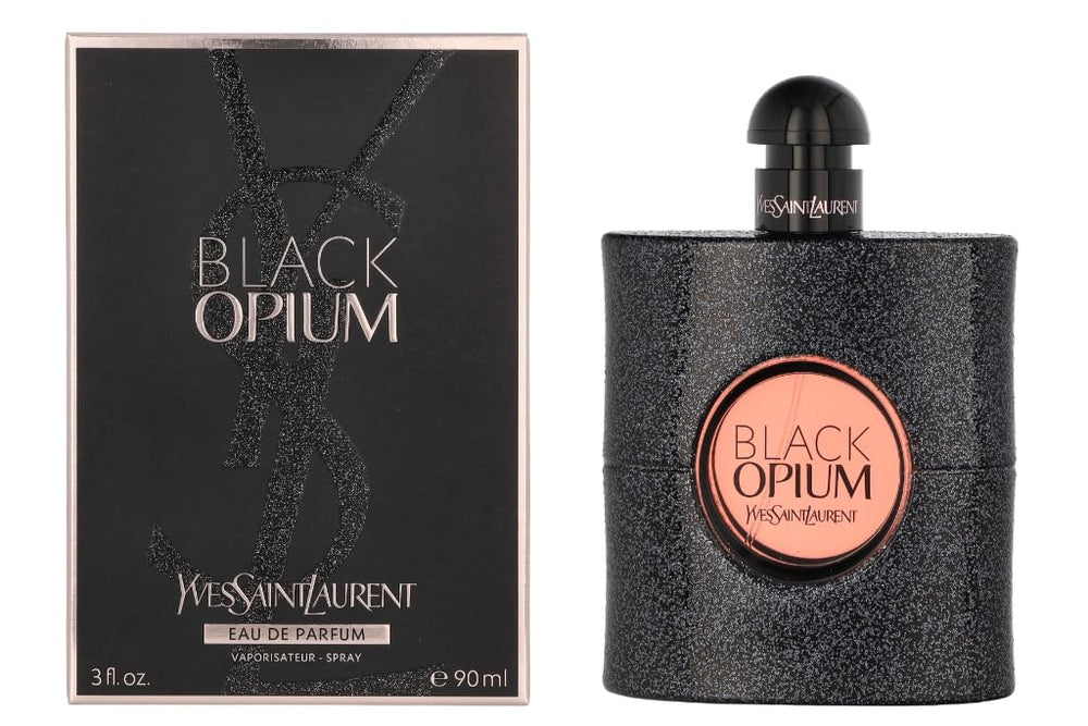 Yves Saint Laurent Black Opium, botella frontal, perfecto para look nocturno y presencia elegante