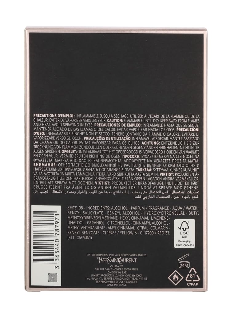 YSL Black Opium, detalle de etiqueta, presencia de café y vainilla para uso nocturno