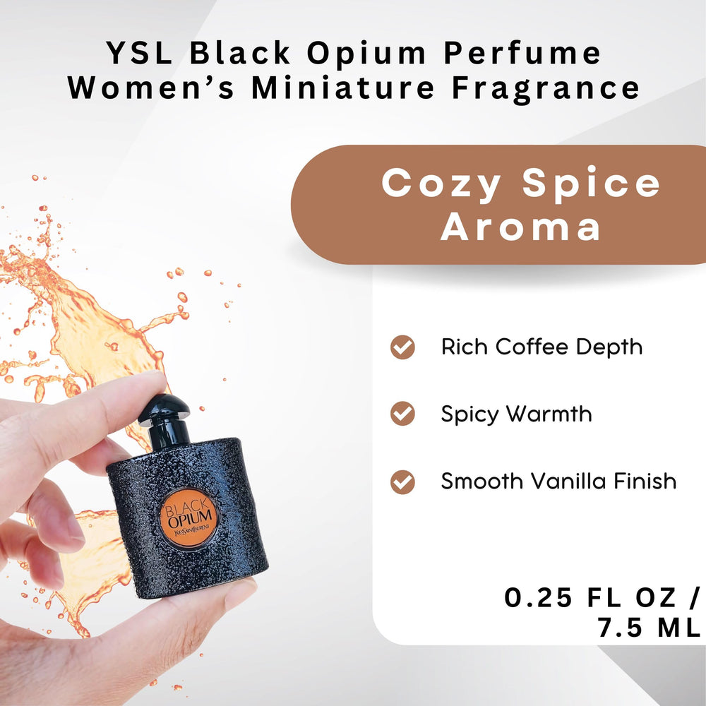 YSL Black Opium mini frasco, detalle, lujo en tamaño bolsillo.