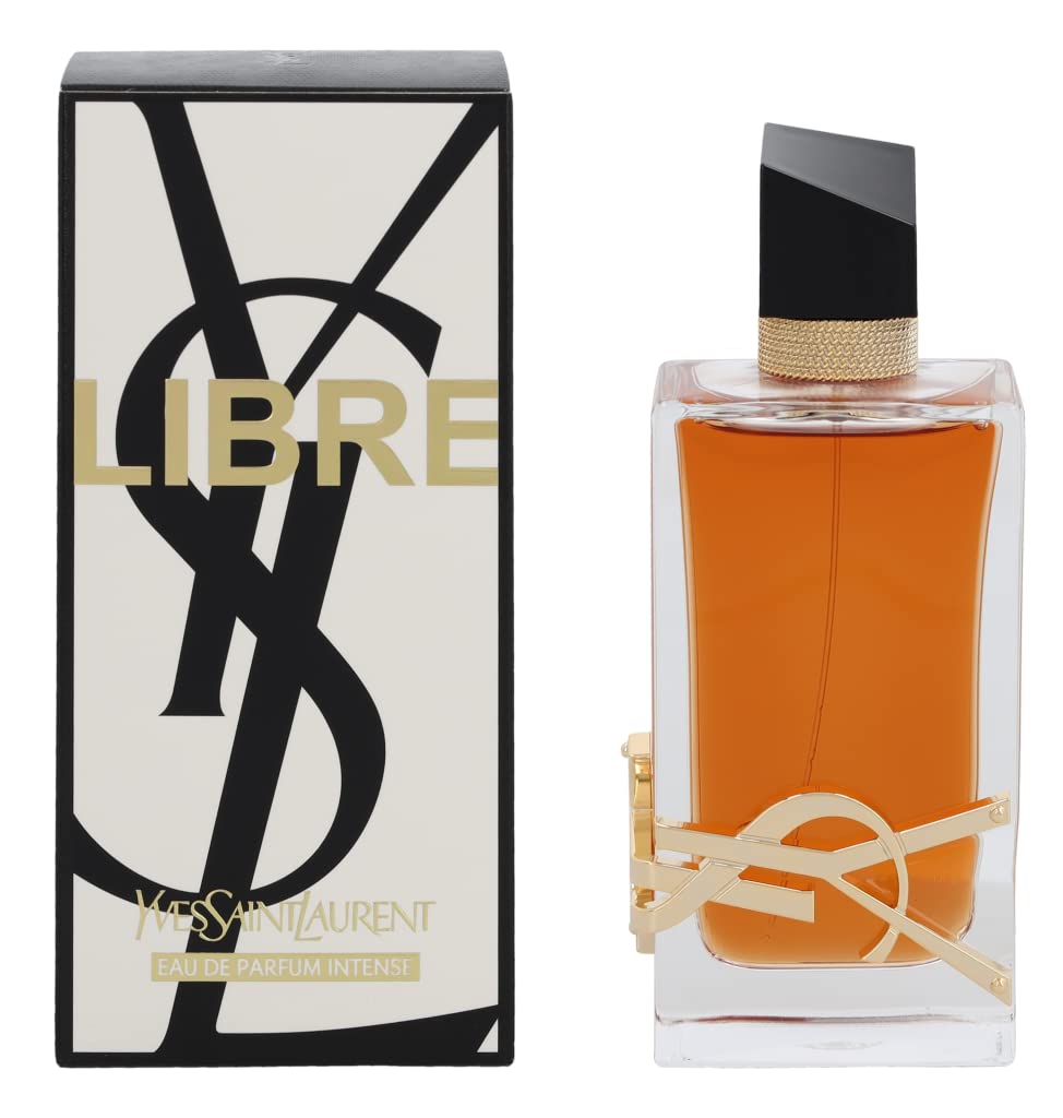 Etiqueta frontal de Yves Saint Laurent Libre Intense 90 mililitros, destaca en estantería.