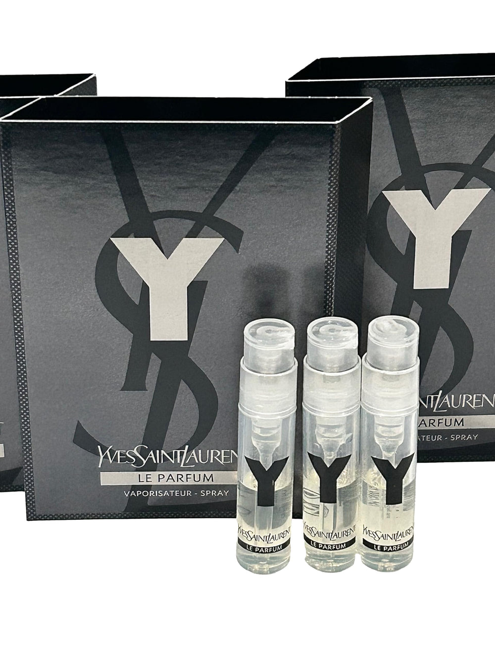 Kit de prueba Yves Saint Laurent Y Men con tres viales, ideal para probar antes de comprar.