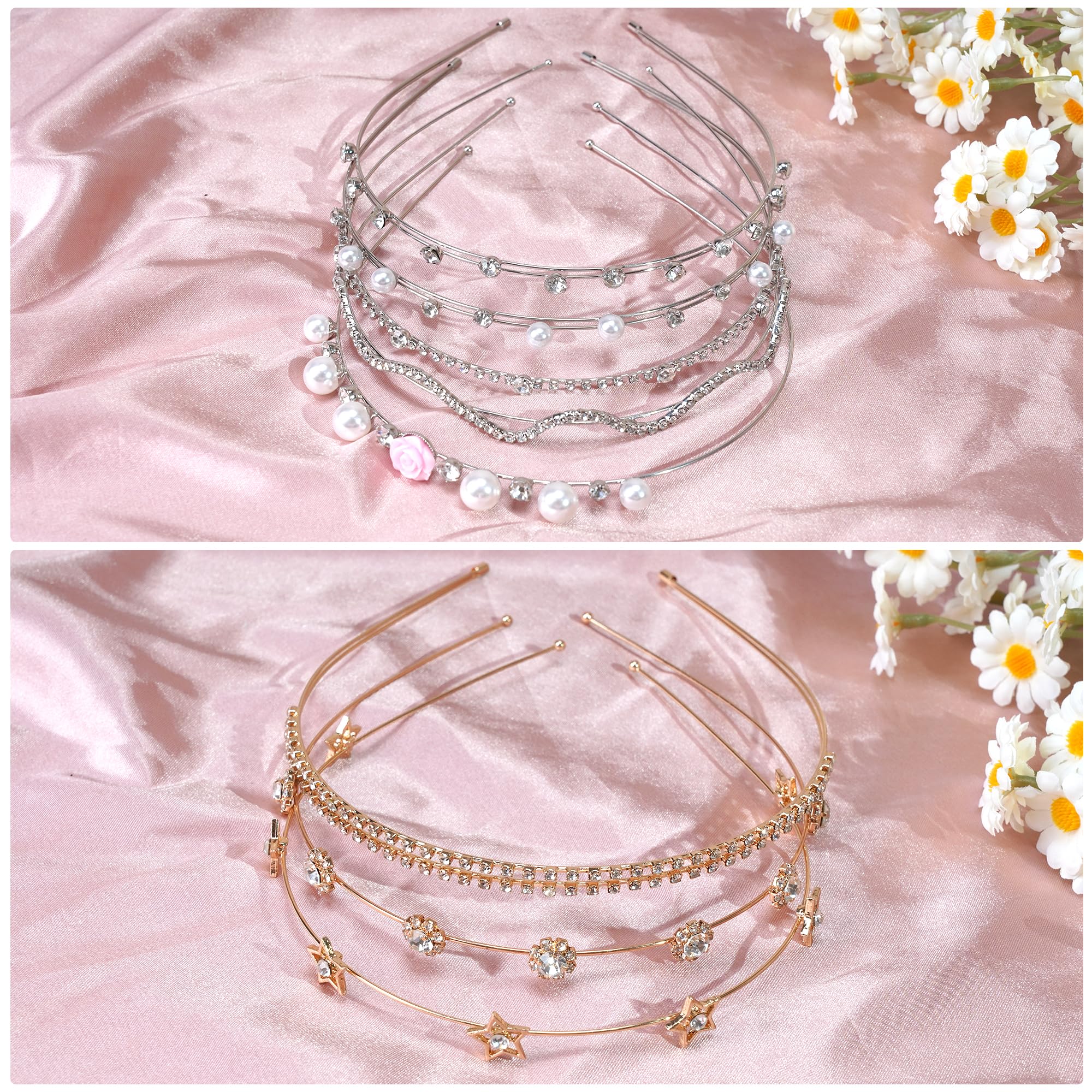 Diadema Yxiang con cristales de strass y perlas, detalle dorado para look formal.