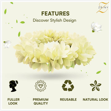 ZAINY gajra mogra blanca: detalle trenza suave para look festivo.