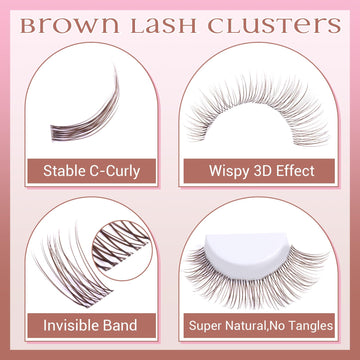 zanlufly lash clusters en marrón oscuro natural, mezcla suave con pestañas propias.