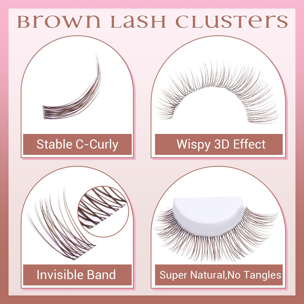 zanlufly lash clusters en marrón oscuro natural, mezcla suave con pestañas propias.