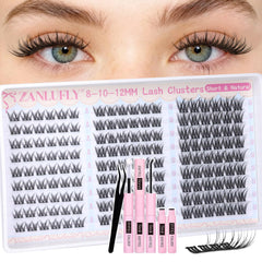 Kit Zanlufly con racimos de pestañas naturales 8-12 mm para un look suave diario