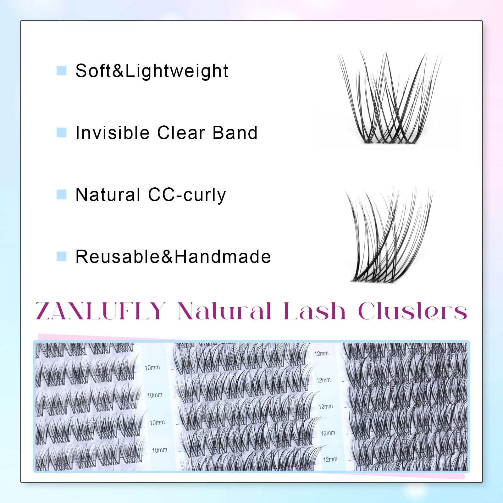 Pestañas cluster CC-Curly Zanlufly con rizo natural