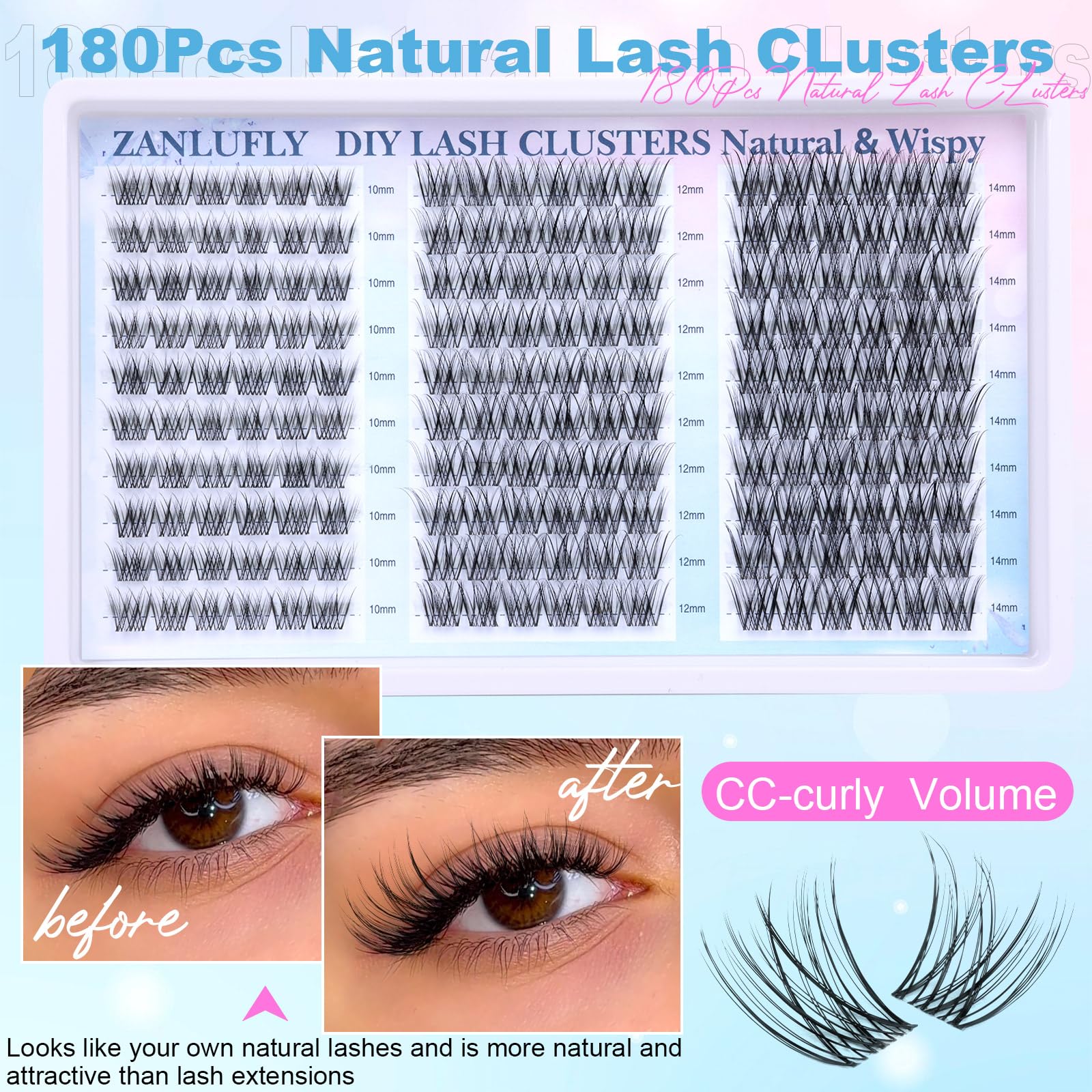 Pestañas cluster naturales para día a día Zanlufly