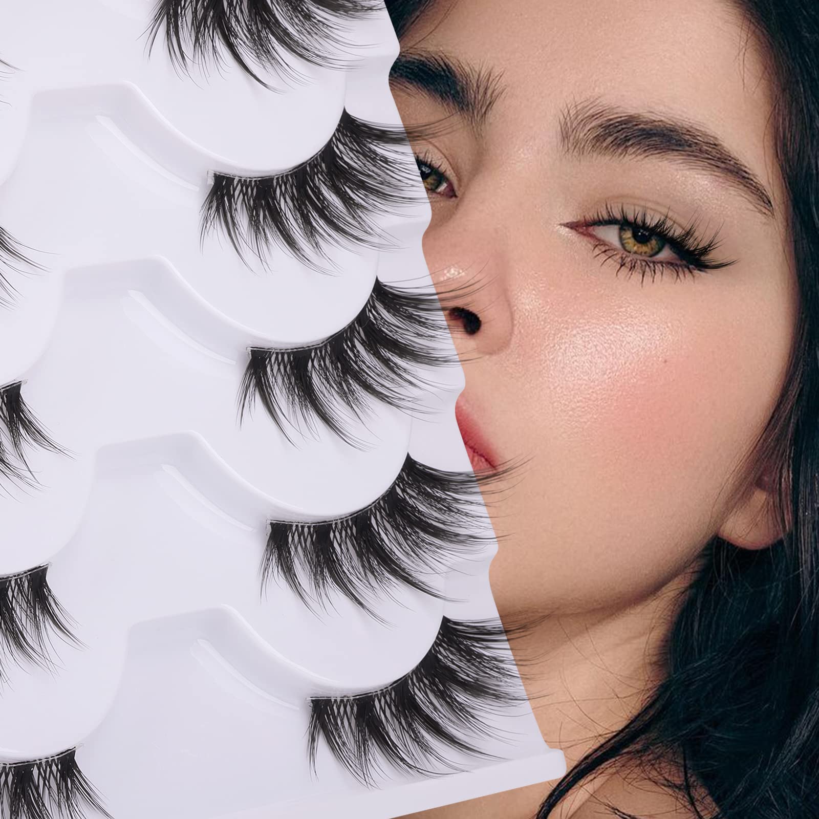 Pestañas medias naturales 3/4 de Zanlufly para un look suave y glamoroso.