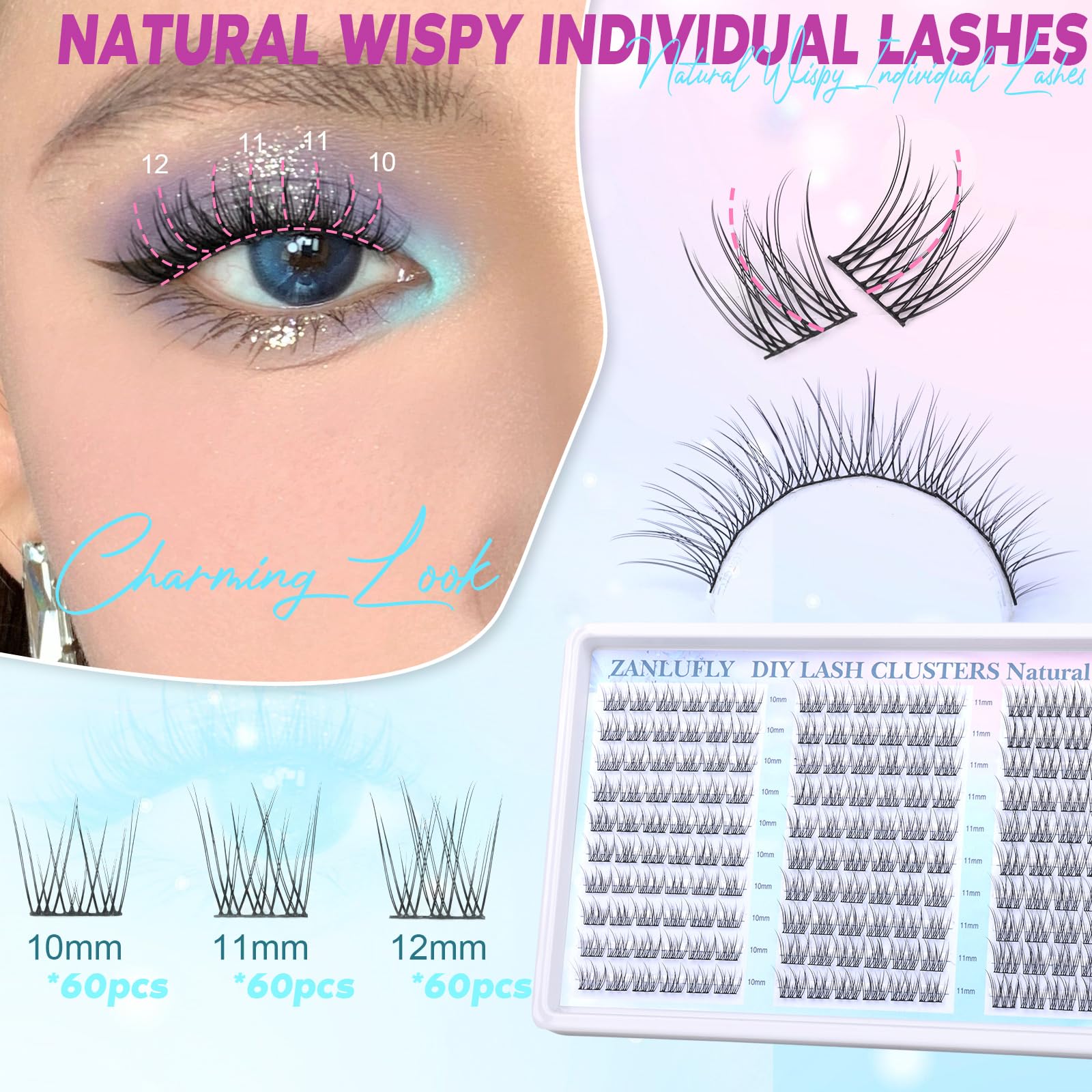 Pestañas zanlufly con efecto natural 3D para un look suave.