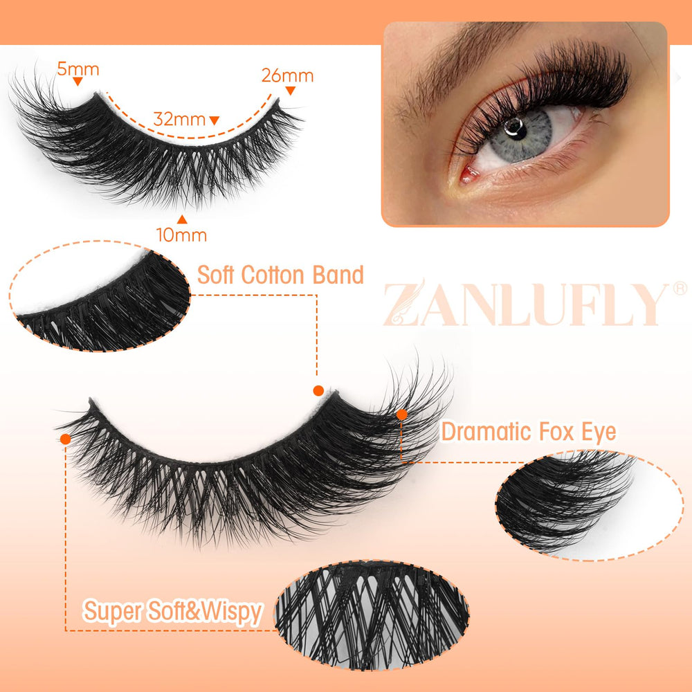 Pestañas Zanlufly visón sintético, estilo ojo zorro con volumen para mayor realce