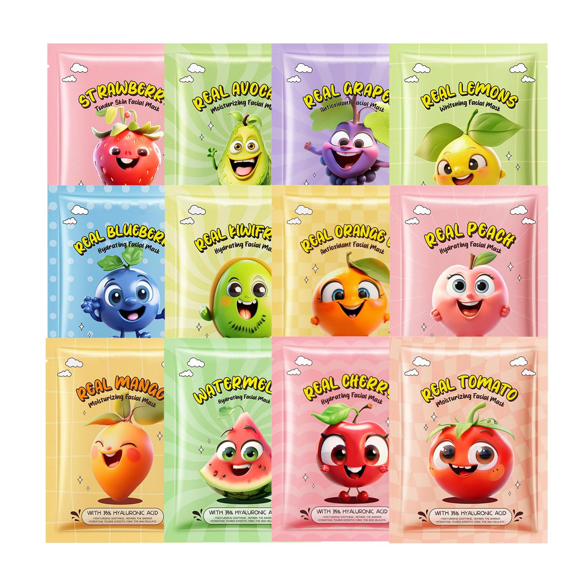 ZARICS mascarillas infantiles, variedad de frutas para spa en casa