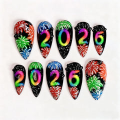 ZASKHLD uñas postizas almendra media con cristales negros para look elegante