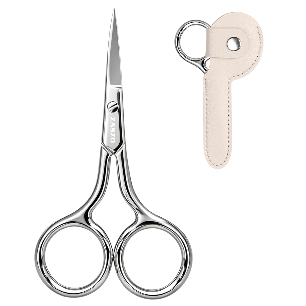 Tijeras para cejas ZASZO en acero inoxidable, corte limpio y preciso.