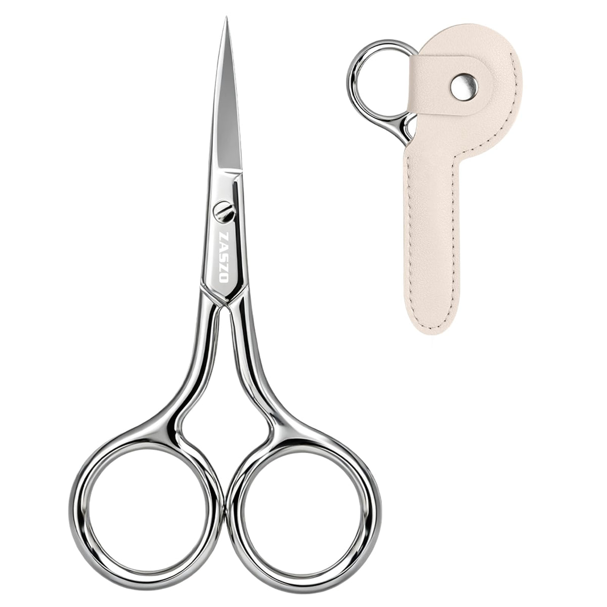 Tijeras para cejas ZASZO en acero inoxidable, corte limpio y preciso.