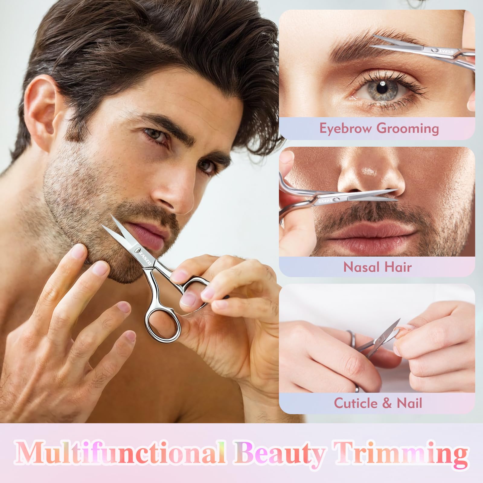 Tijeras multipropósito ZASZO para cejas, nariz y barba en un solo conjunto.