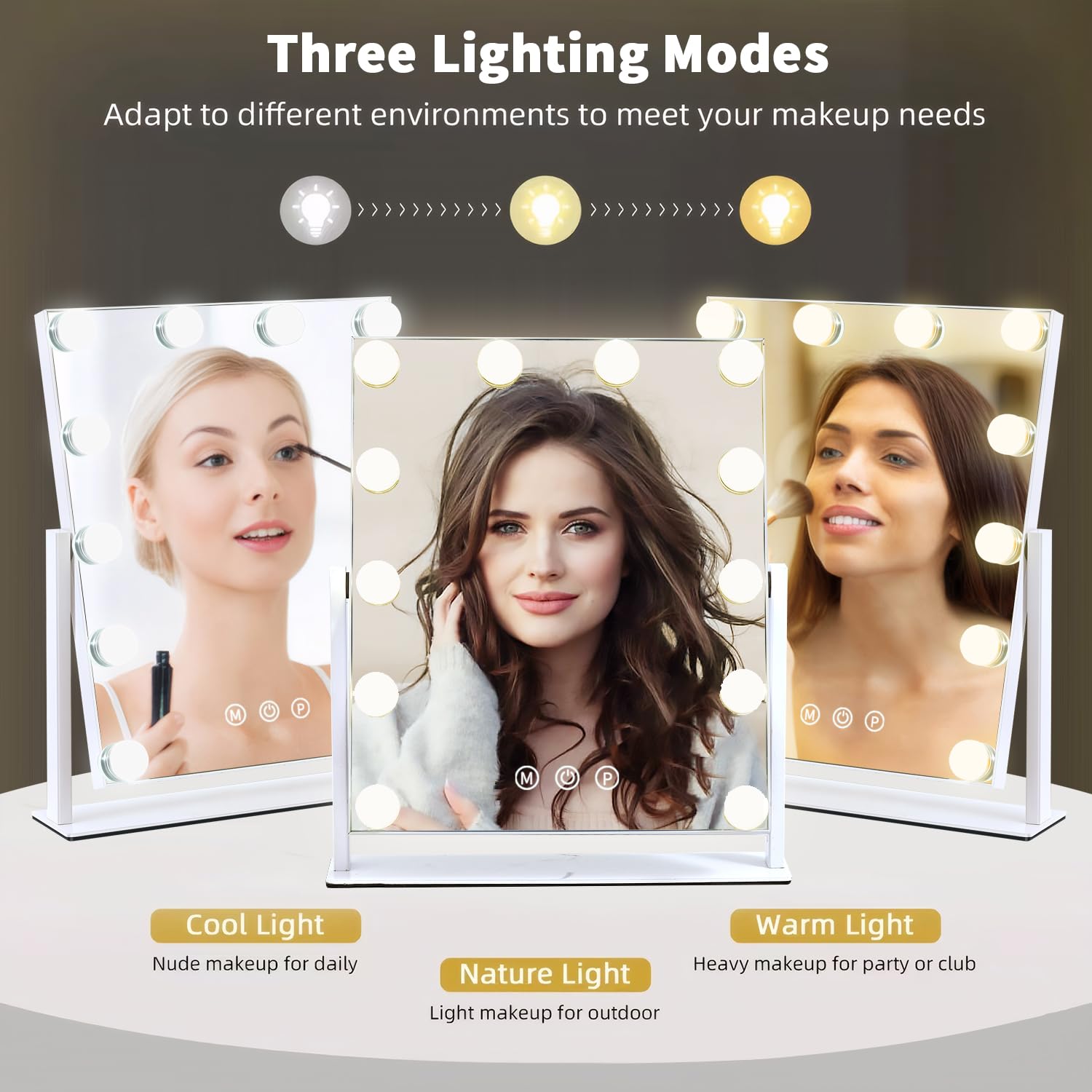 ZBOCAI tocador iluminado para maquillaje con tres tonalidades, ideal para uso diario.