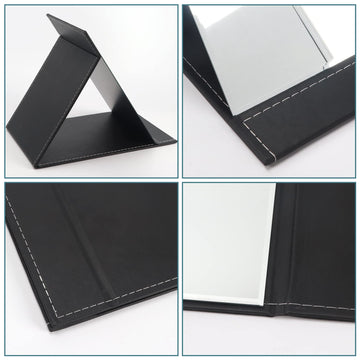 ZBEIVAN espejo cuero PU negro, diseño portátil y elegante para mesa.