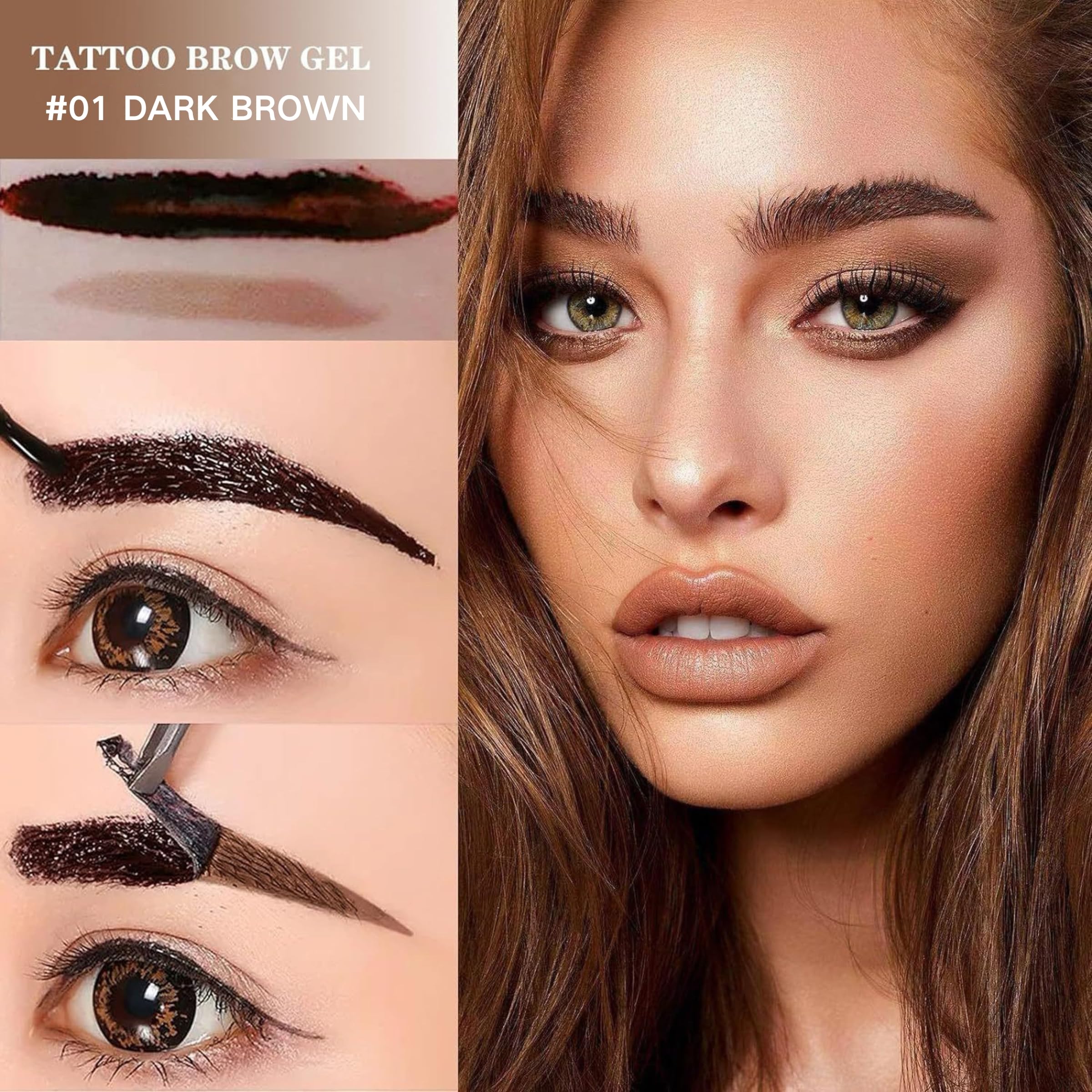 Tatuaje de cejas ZBMCYHCXH en marrón oscuro con color duradero