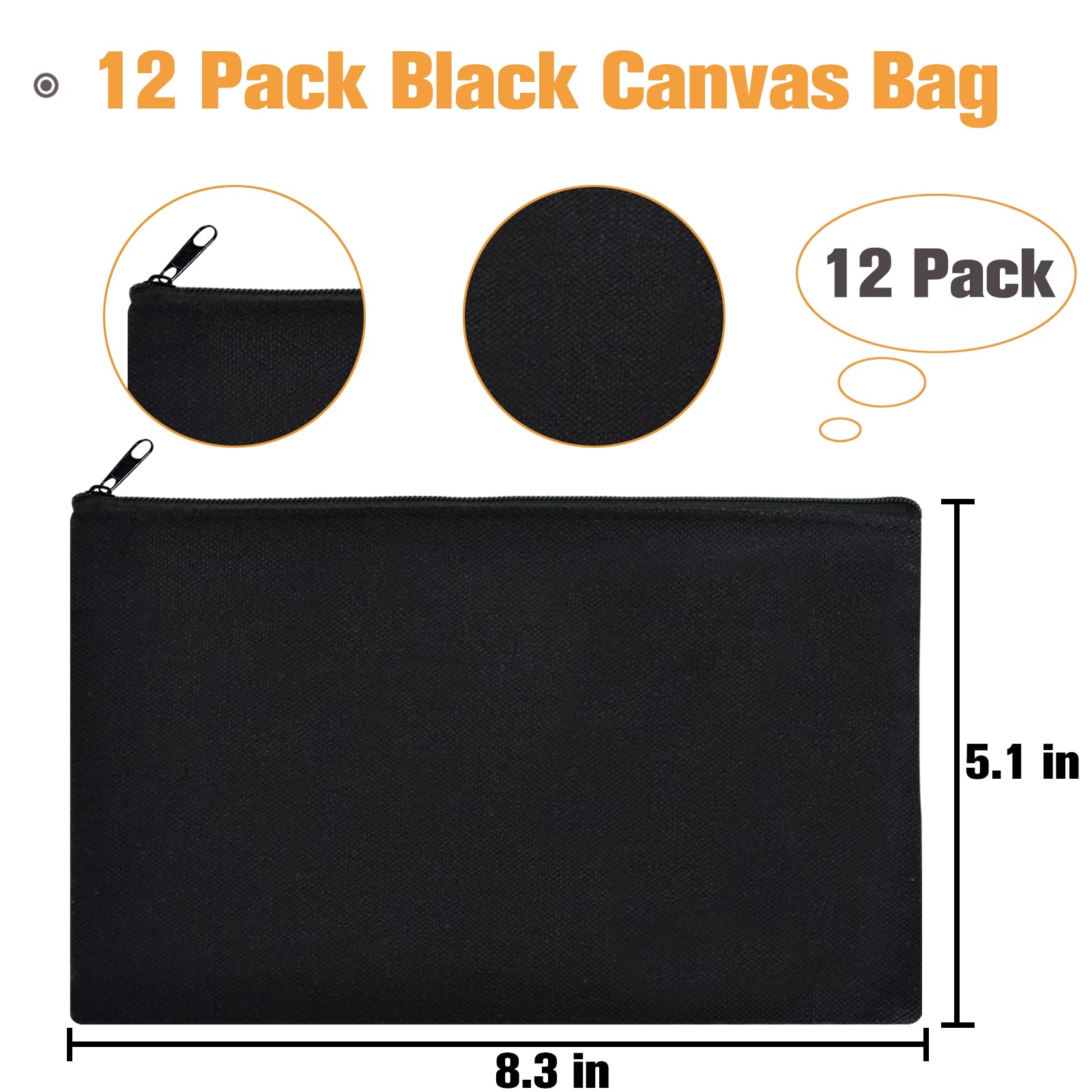 ZeeDix estuche lona negro con cremallera, perfecto para viajes y organización.
