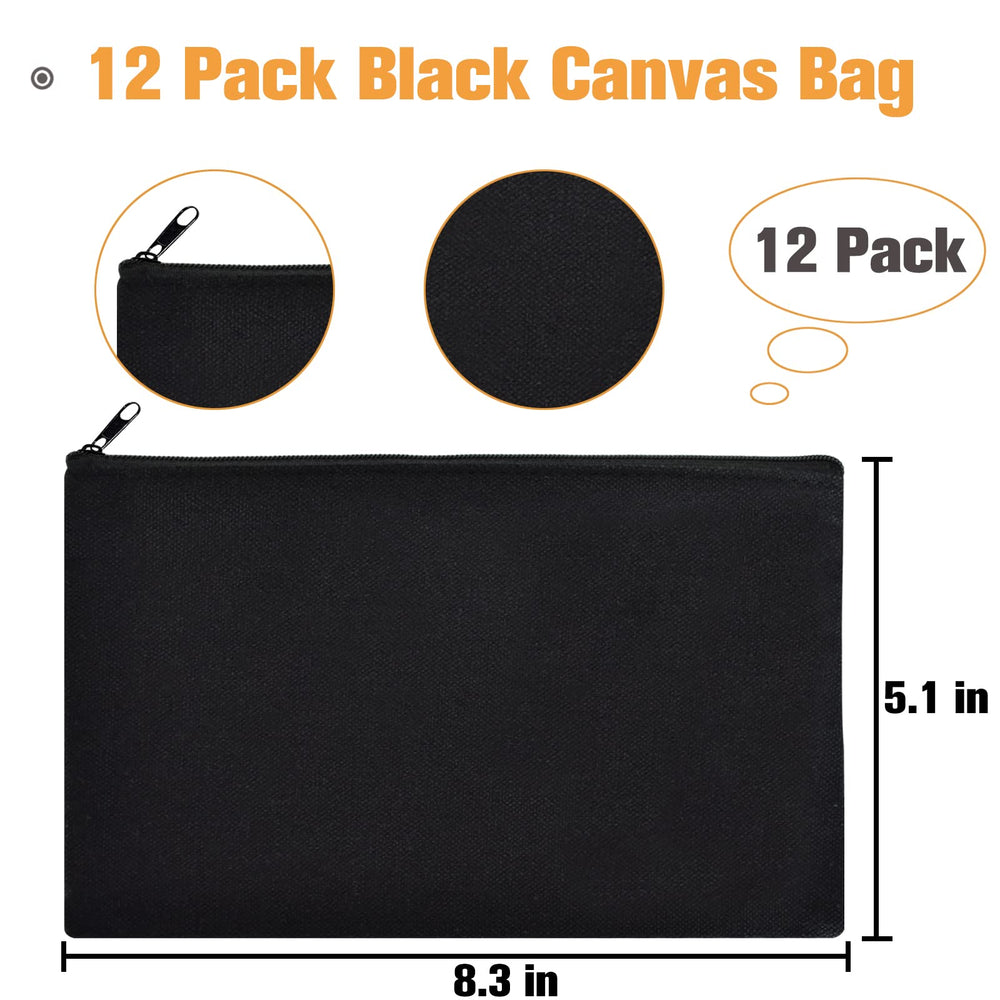 ZeeDix estuche lona negro con cremallera, perfecto para viajes y organización.