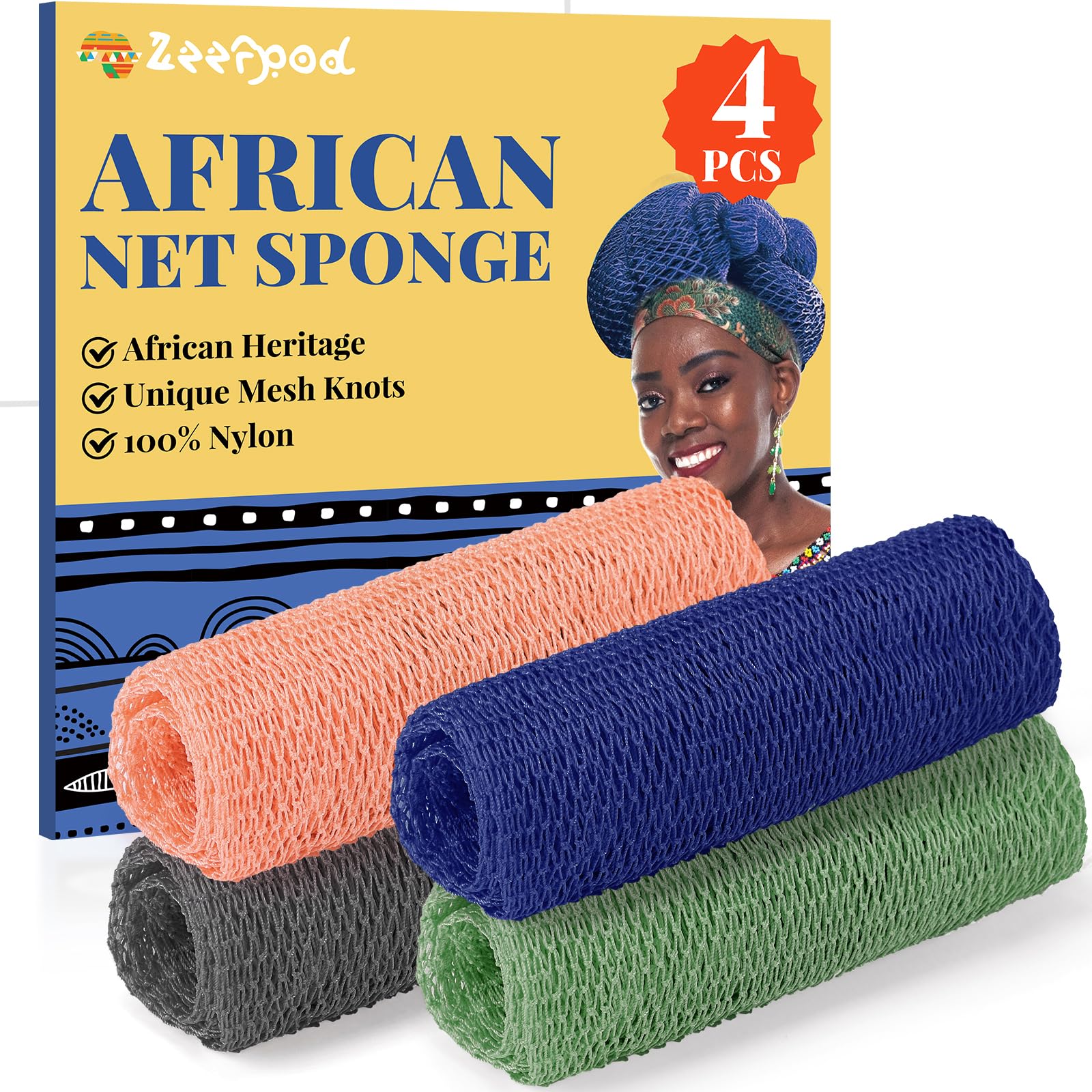 Zeefpod esponja de red africana para toda la familia, colores variados.