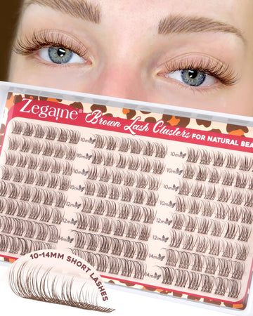 Pestañas Zegaine conjutos naturales marrones con banda transparente para look diario suave.