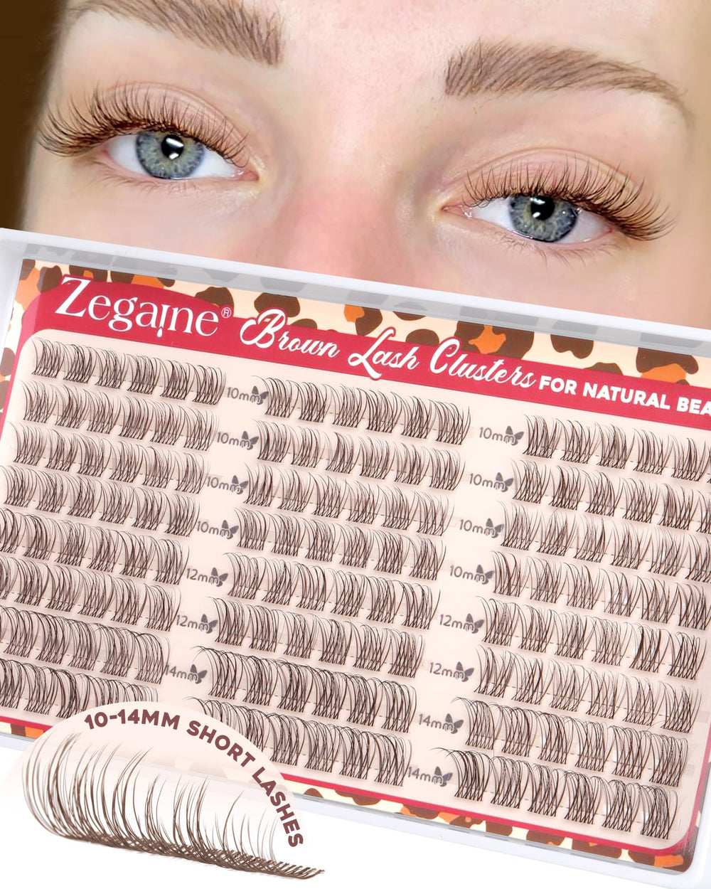 Pestañas Zegaine conjutos naturales marrones con banda transparente para look diario suave.