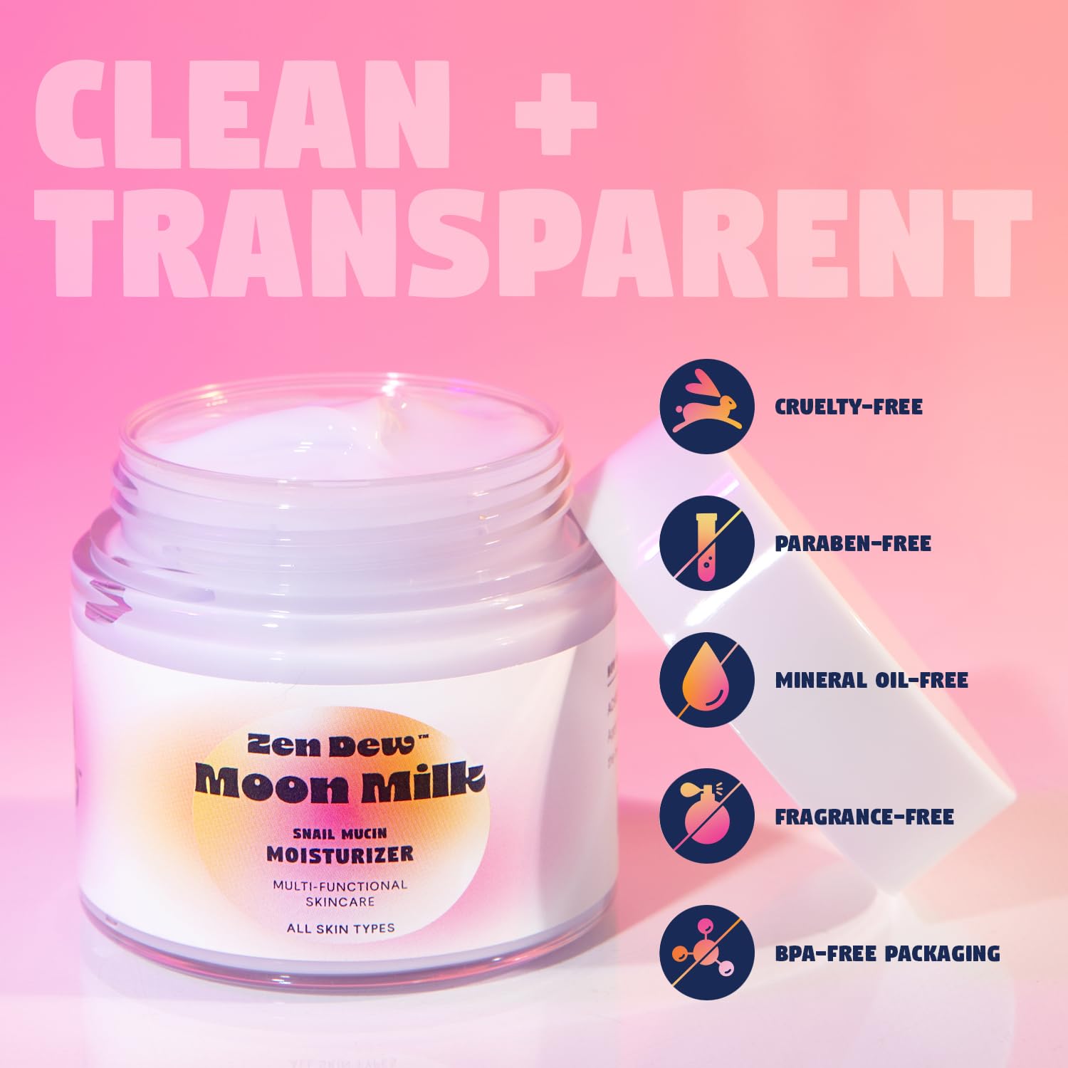 Zen Dew Moon Milk contient mucin d'escargot pour hydrater et renforcer la barrière.