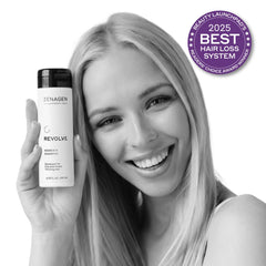 Zenagen Revolve acondicionador, textura cremosa facilita peinar sin enredos.