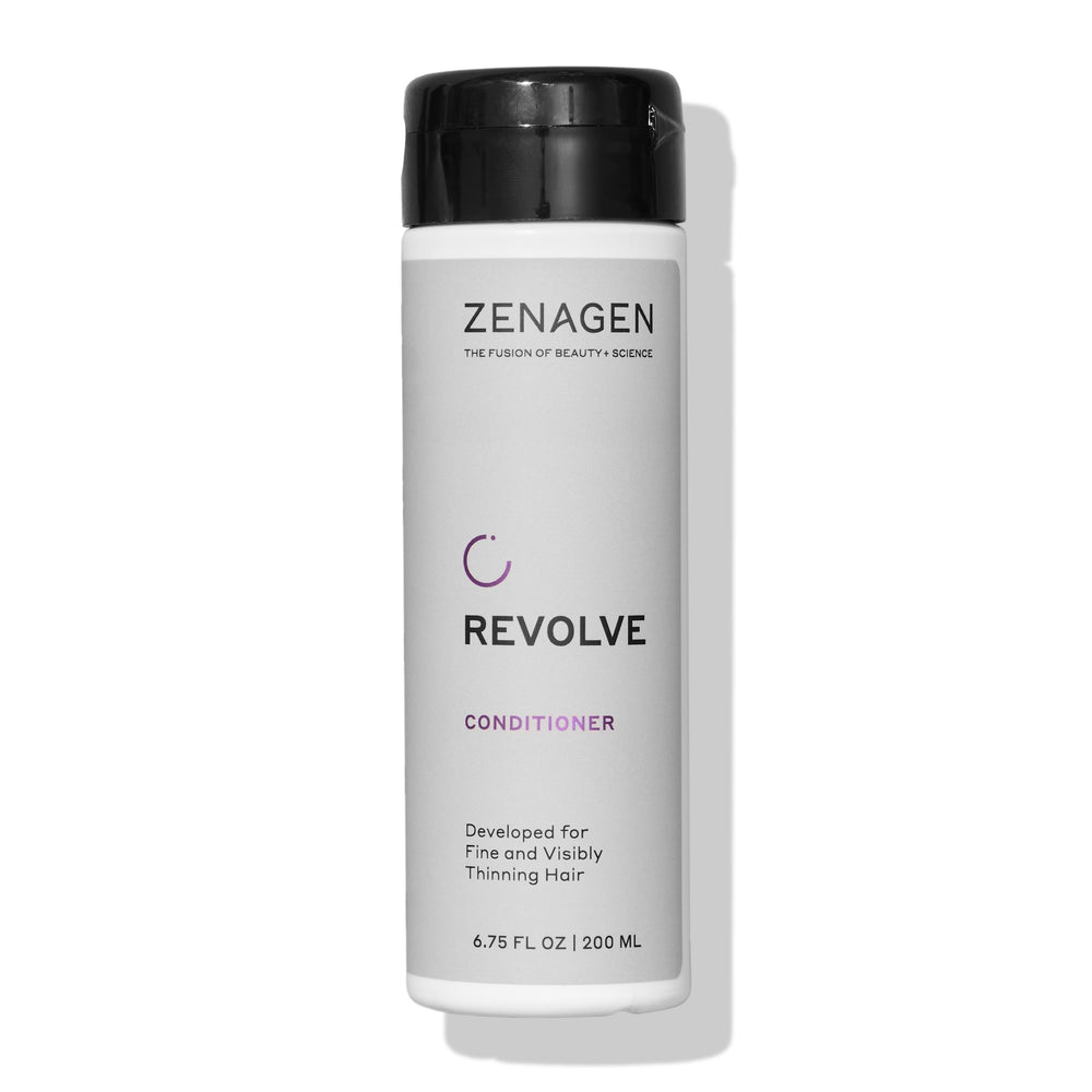 Zenagen Revolve Conditioner bottle pour delivering lightweight scalp hydration.