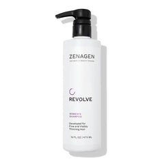 Zenagen Revolve – bouteille de shampooing montrant le packaging, soin capillaire pour cheveux fins.