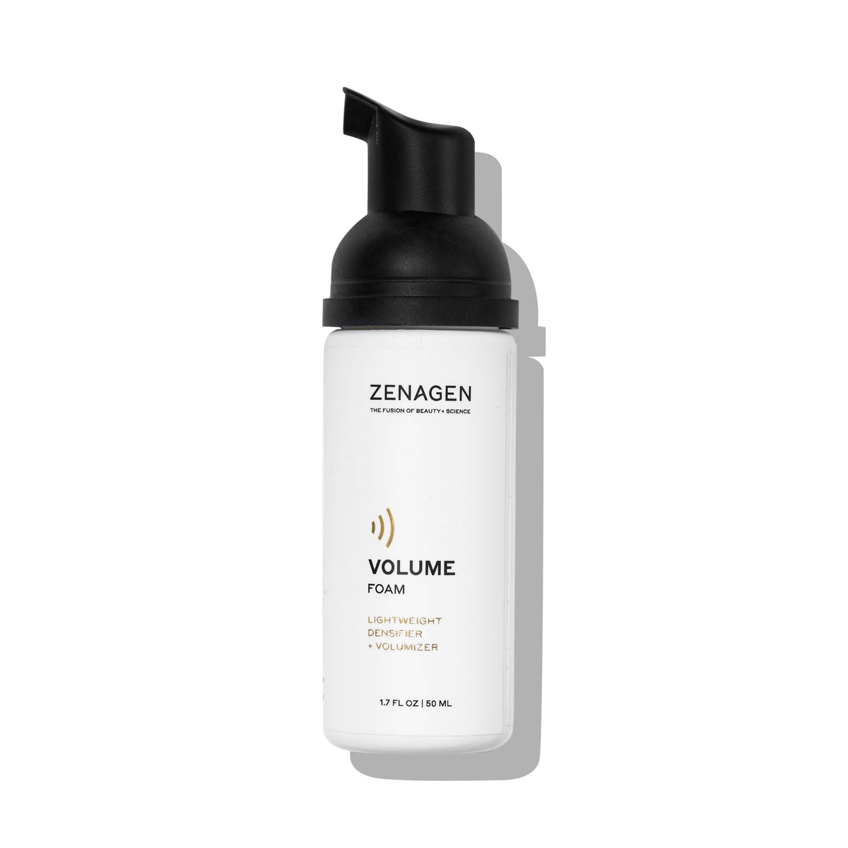 Zenagen Volume Foam: empaque en primer plano para volumen y cuidado capilar.