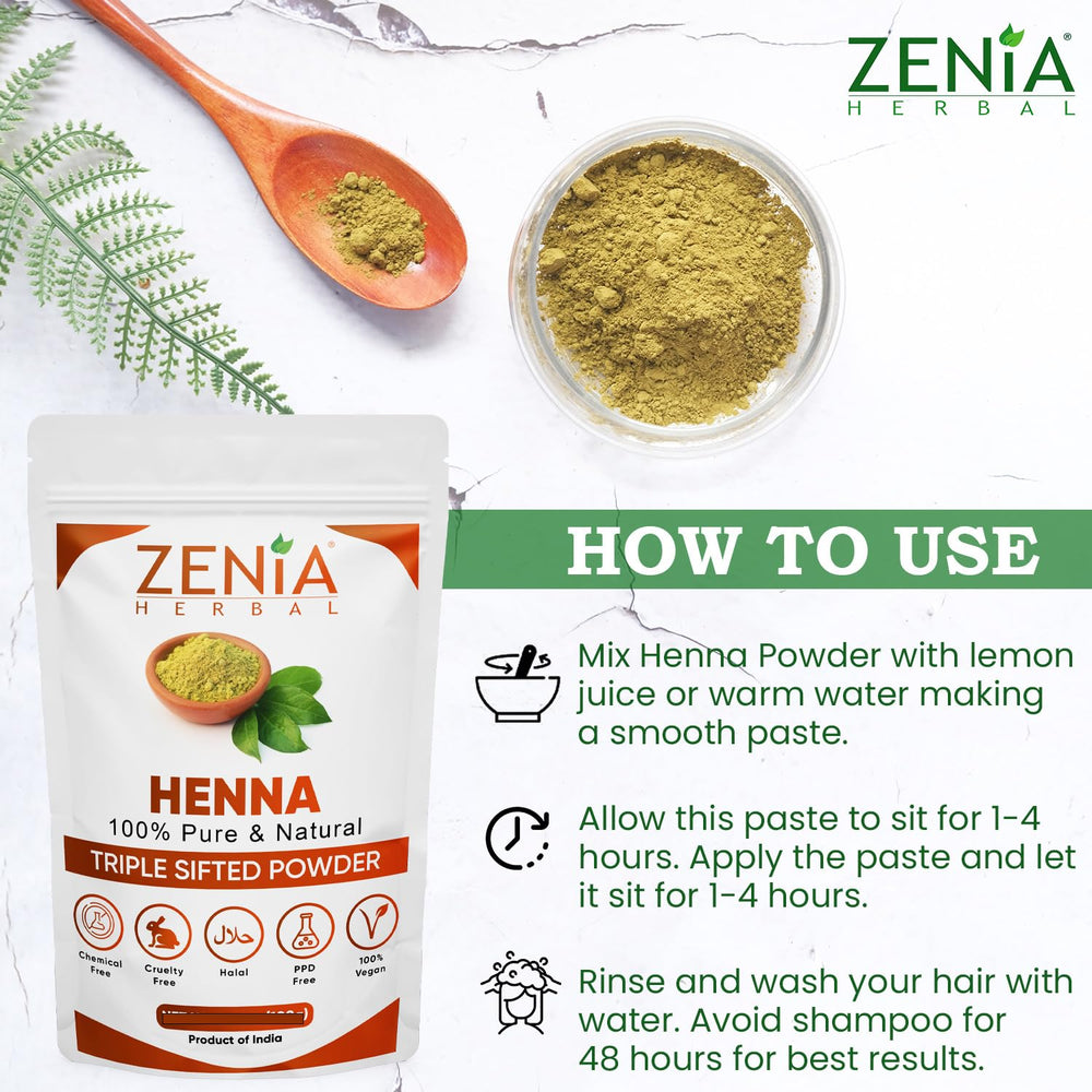 Aplicación fácil con Zenia henna para cabello natural