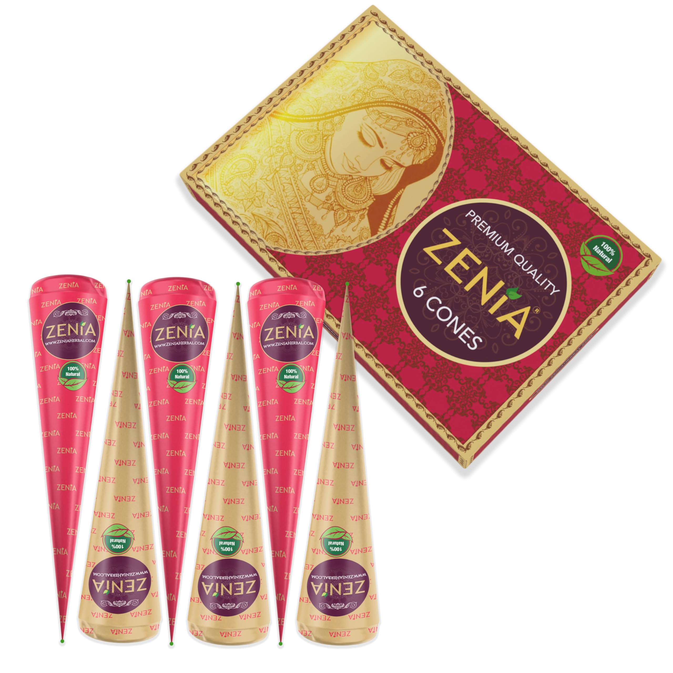 Conos de henna Zenia listos para usar, color natural inmediato