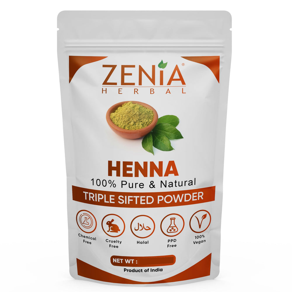 Polvo de henna Zenia natural para coloraciones suaves y naturales